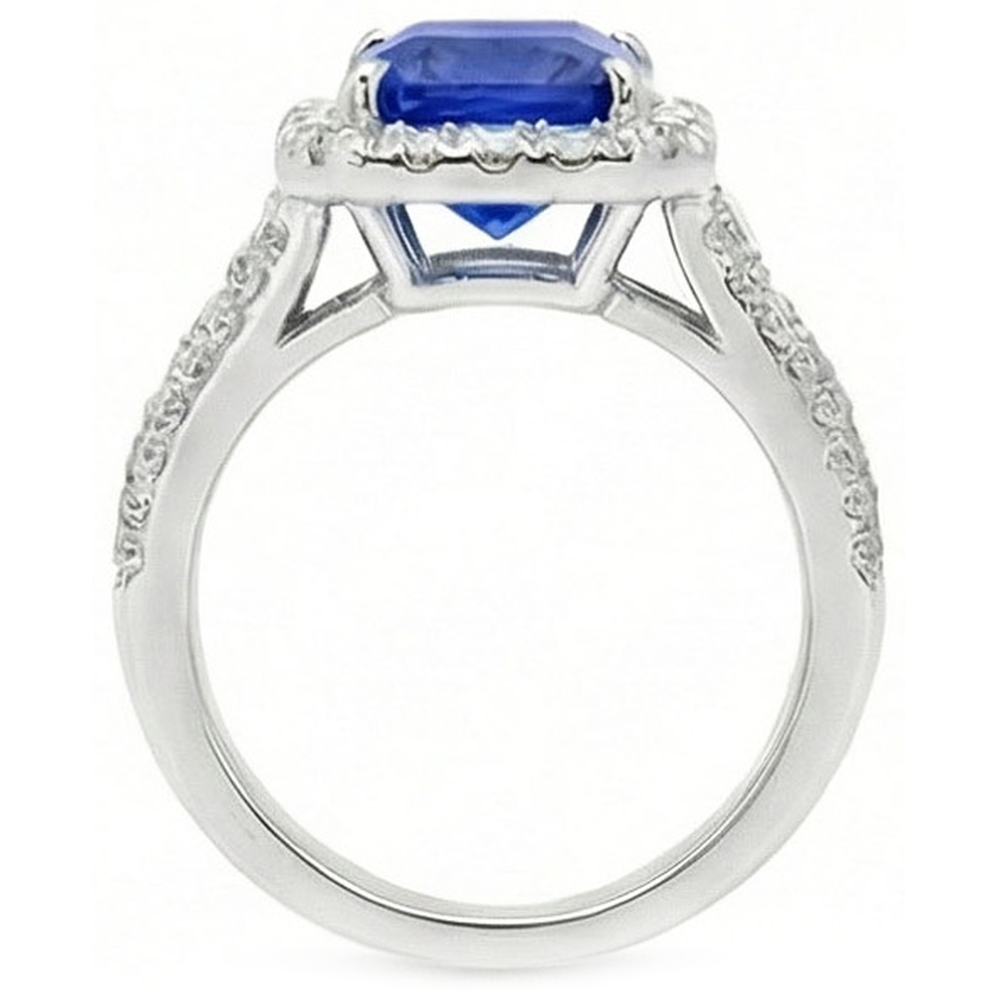 Halo Radiant Ceylon Sapphire Natural Earth Mined Diamond ( Not Lab Grown ) Ring Jewelry 3.50 Carats