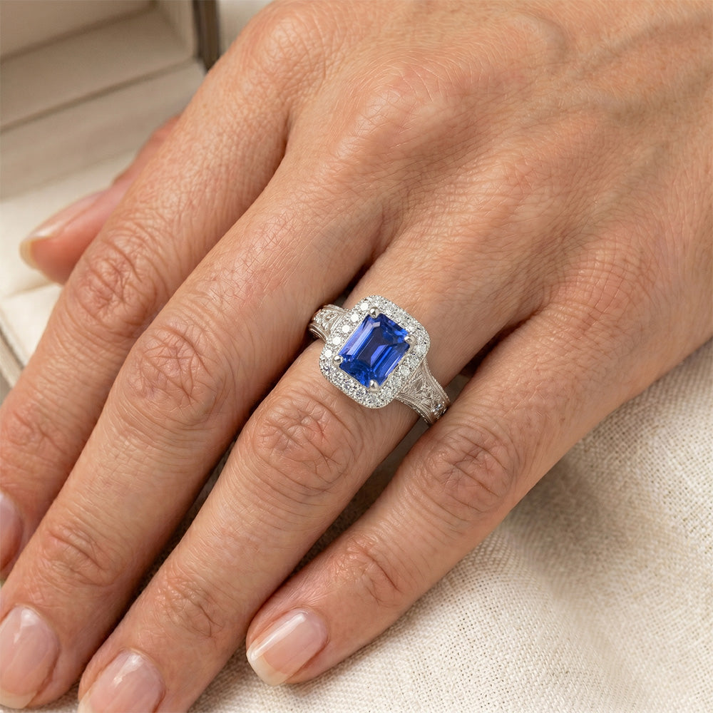 Halo Radiant Ceylon Sapphire Natural Earth Mined Diamond ( Not Lab Grown ) Ring Jewelry 3.50 Carats