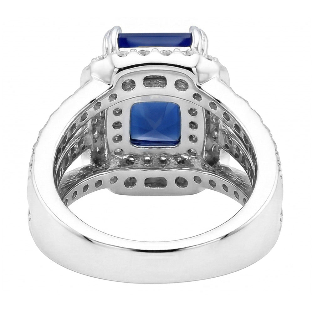 Halo Radiant Sapphire Natural Earth Mined Diamond ( Not Lab Grown ) Engagement Ring With Jacket 4.50 Carats
