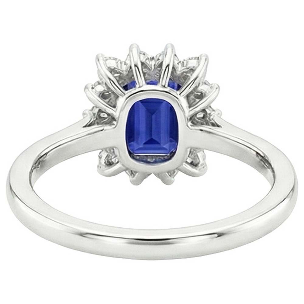Halo Ring Flower Style Emerald Ceylon Sapphire & Natural Earth Mined Diamond ( Not Lab Grown ) 4.50 Carats