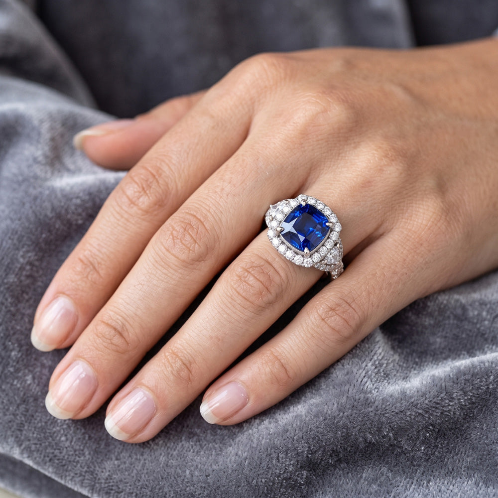 Halo Ring Half Moon & Round Natural Earth Mined Diamond ( Not Lab Grown ) Sapphire Gemstone Jewelry 4 Carats