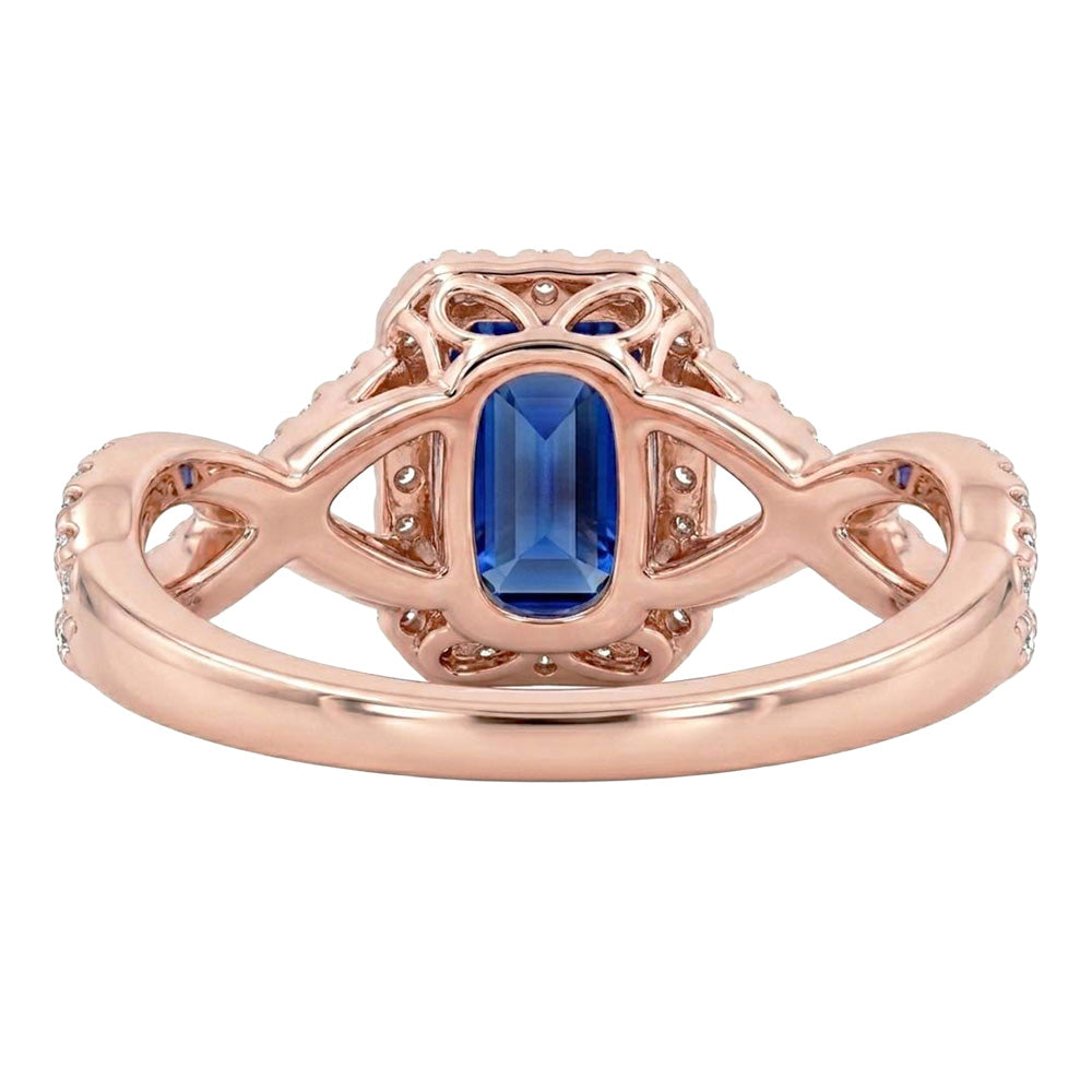 Halo Ring Infinity Style Emerald Blue Sapphire & Natural Earth Mined Diamond ( Not Lab Grown ) 4.50 Carats