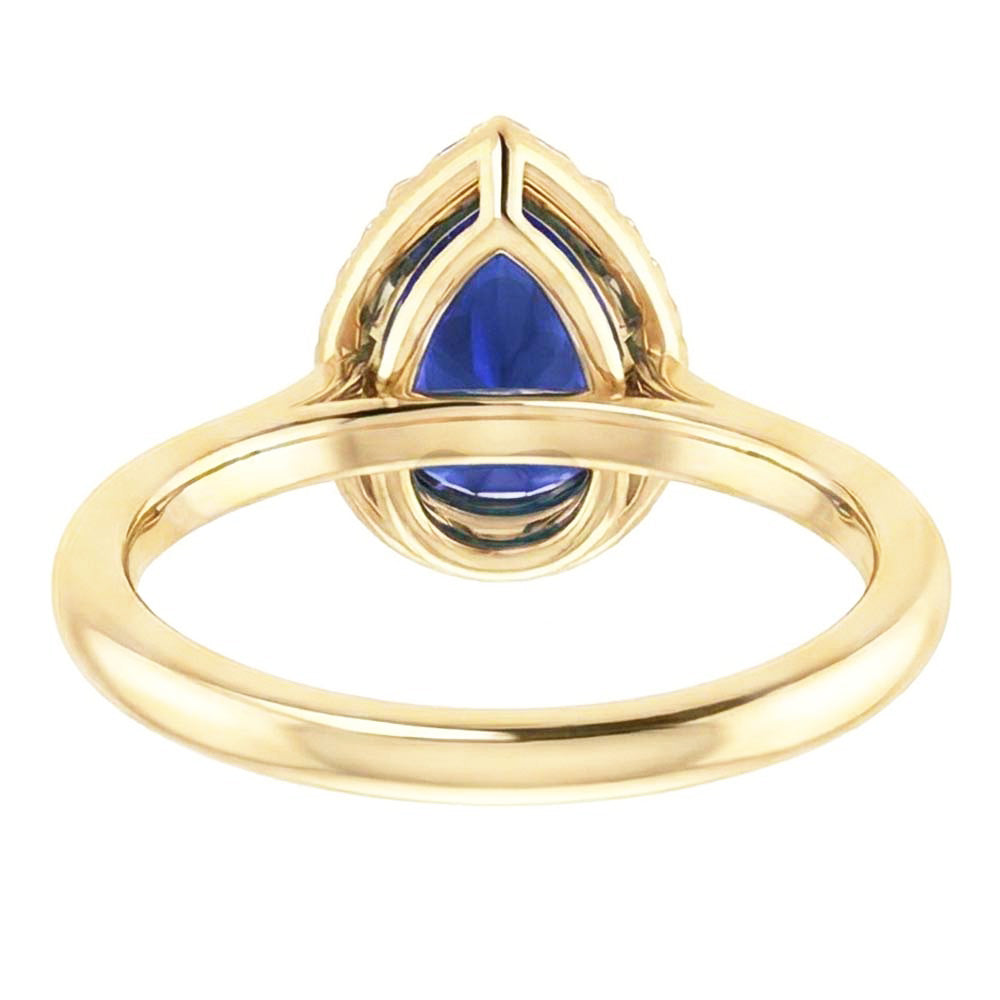 Halo Ring Pear Cut Ceylon Sapphire & Natural Earth Mined Diamond ( Not Lab Grown )s 3 Carats Prong Set