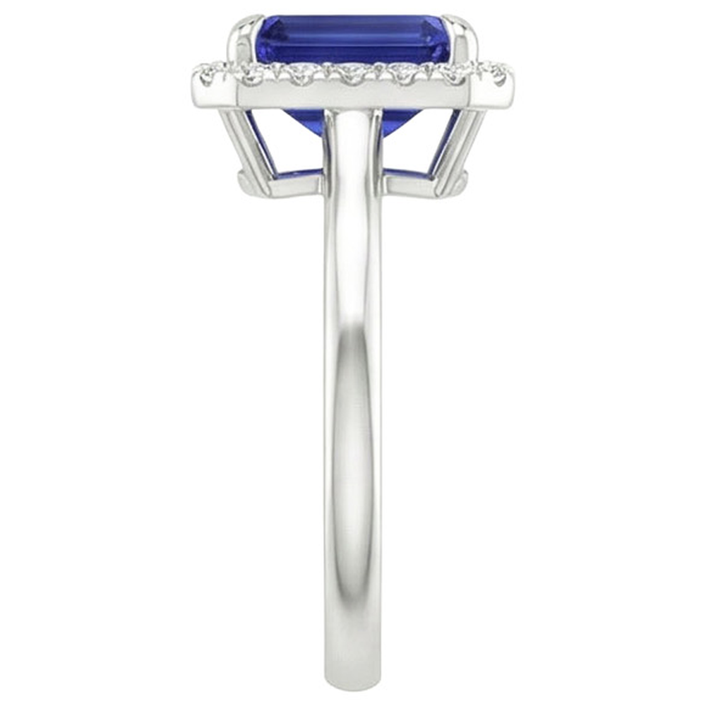 Halo Ring Sri Lankan Sapphire & Natural Earth Mined Diamond ( Not Lab Grown ) 4 Carats Emerald Cut