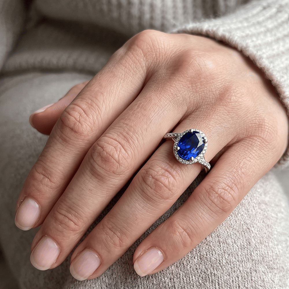 Halo Ring Twist Style Oval Blue Sapphire & Natural Earth Mined Diamond ( Not Lab Grown )s 3.75 Carats