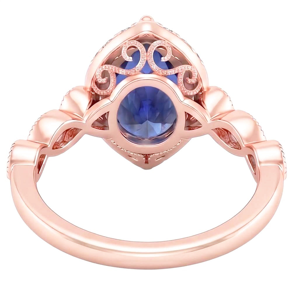 Halo Ring Vintage Style Pear Blue Sapphire & Natural Earth Mined Diamond ( Not Lab Grown )s 4 Carats