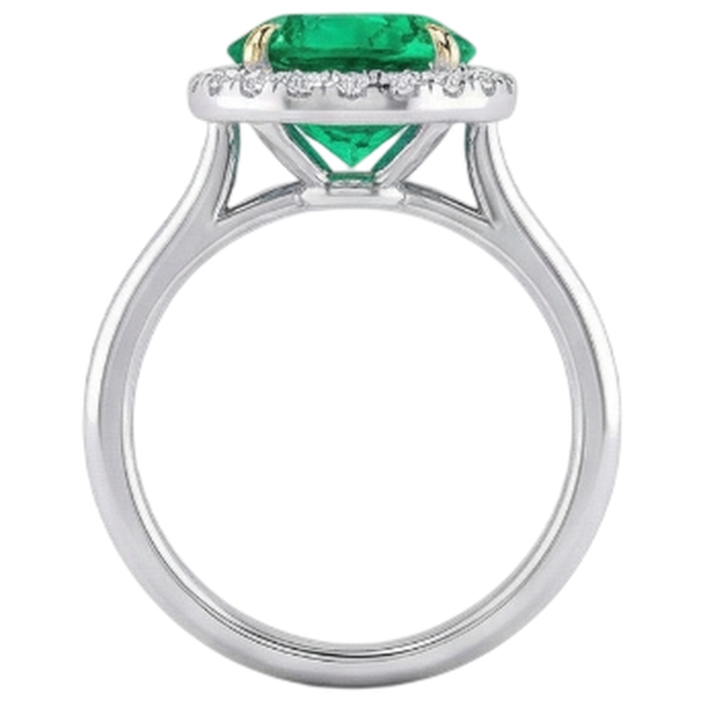 Round Cut Fine Emerald ring in 14K Two Tone Gold – back view