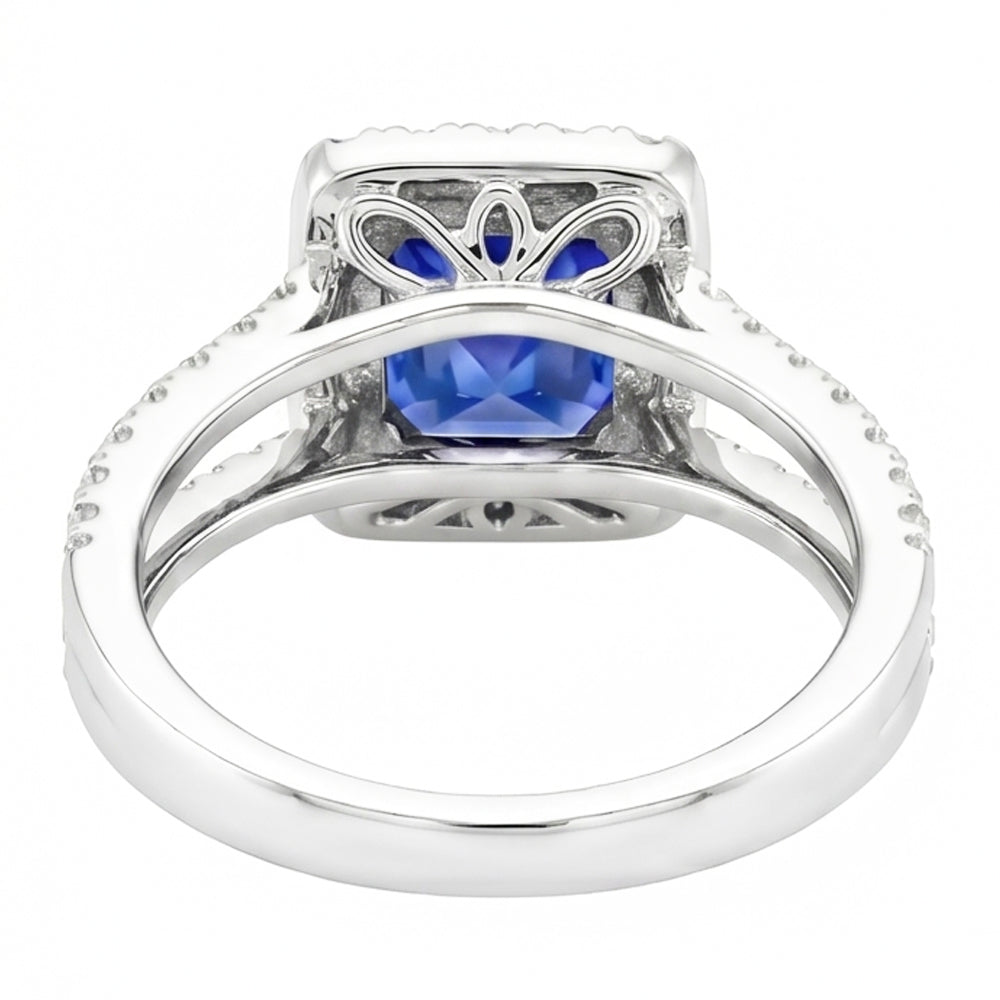 Halo Sapphire Engagement Ring Set Pave Natural Earth Mined Diamond ( Not Lab Grown ) Gold Band 3 Carats