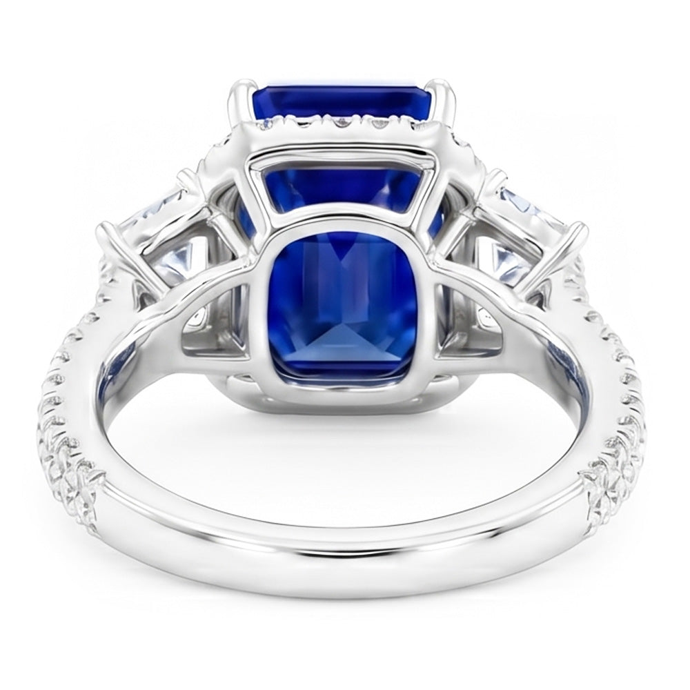 Halo Sapphire Gemstone Ring 6 Carats Emerald & Round Natural Earth Mined Diamond ( Not Lab Grown )s Pave Set