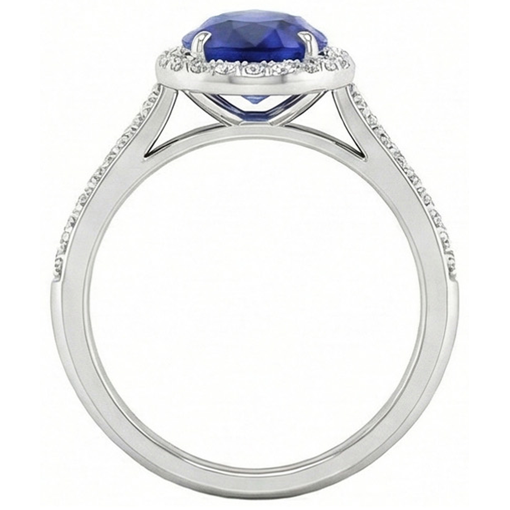 Colored Stone Ring 14K White Gold with Blue Sapphire – profile view