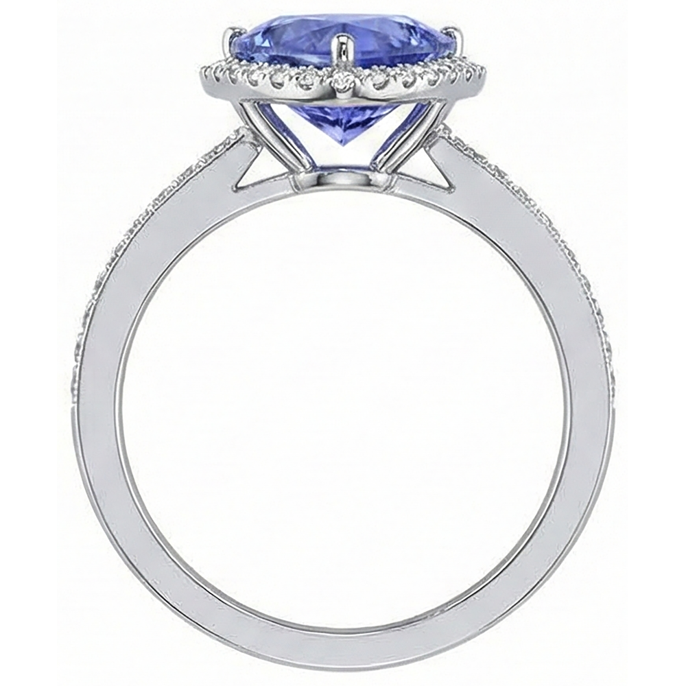 Halo Trillion Tanzanite AAA And Round Natural Earth Mined Diamond ( Not Lab Grown ) s Ring 4 Carats
