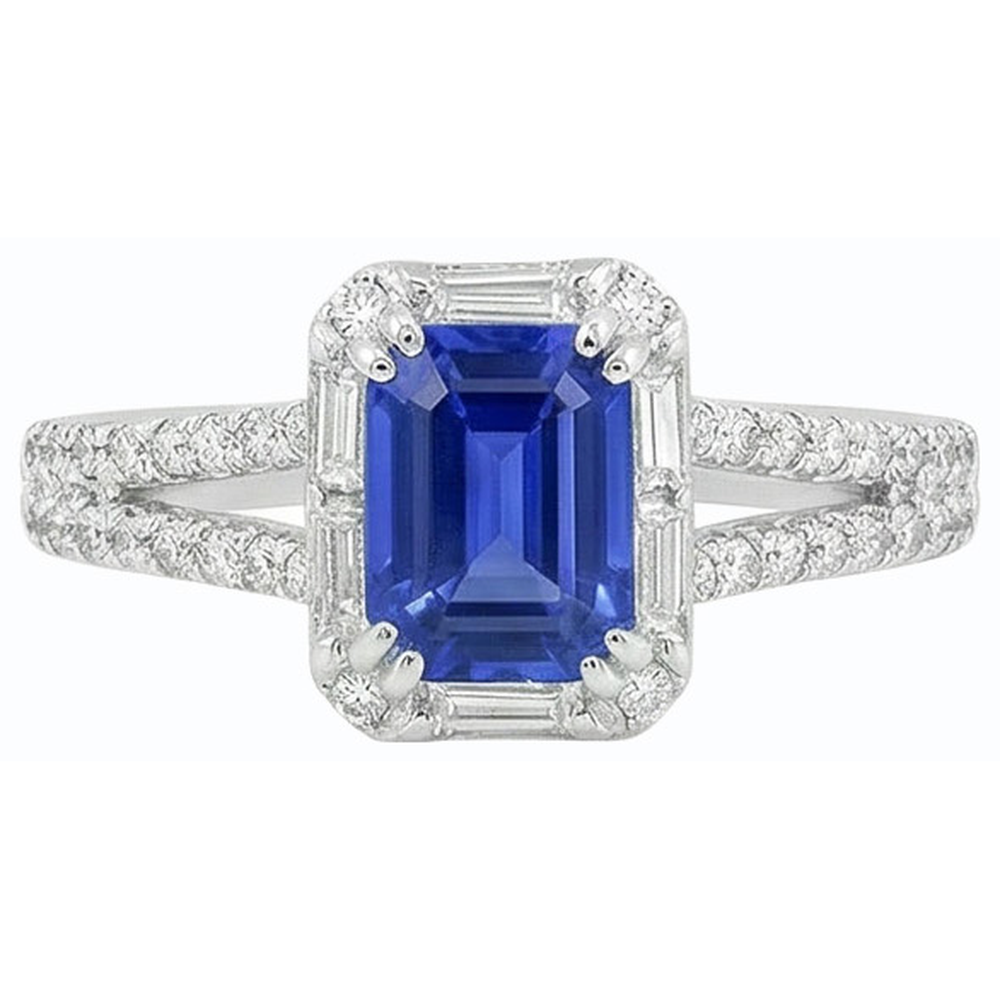 natural emerald sapphire 3ct ring on white background