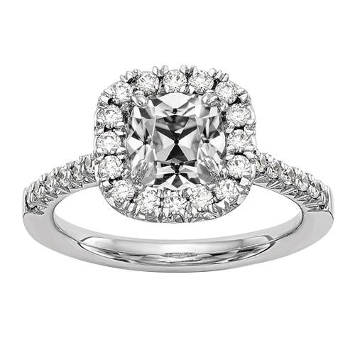 Halo Anniversary Ring Cushion Old Cut Genuine Diamond Gold 2.45 Carats