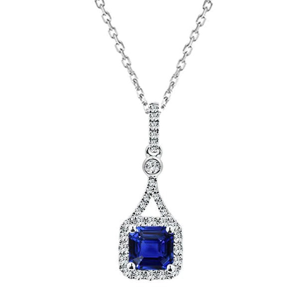 Halo Asscher Gemstone & Diamond Lady’s Pendant Necklace