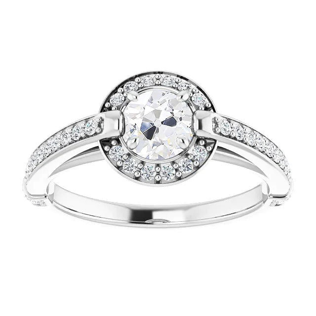 Halo Cathedral Setting Anniversary Ring Real Old Cut Diamonds Prong Set