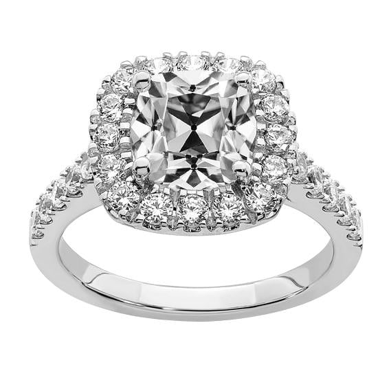 Halo Cushion Old Mine Cut Genuine Diamond Wedding Ring Fishtail Set 8 Carats
