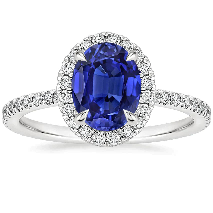 Halo Diamond Ring Sapphire Jewelry