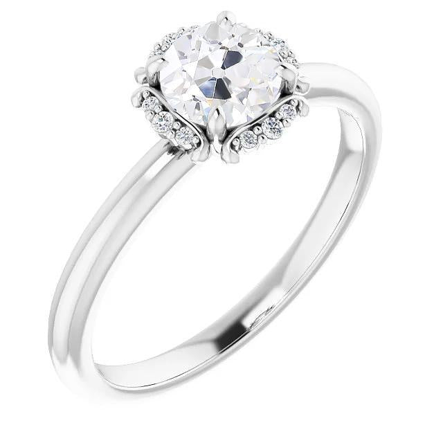 Halo Engagement Ring Old Cut Genuine Diamond 2.75 Carats Ladies Gold Jewelry