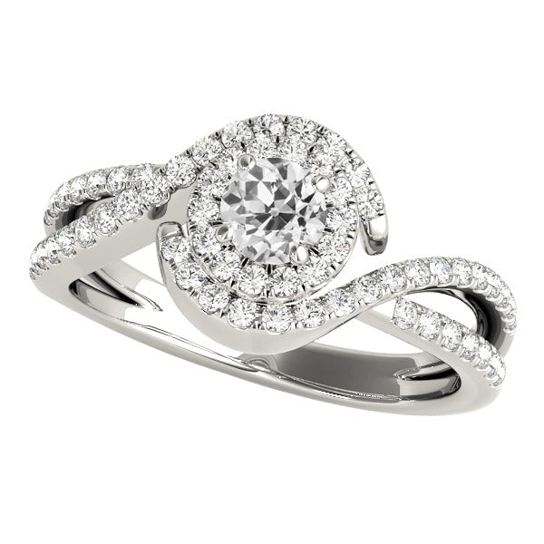 Halo Fancy Ring Round Old Cut Real Diamond Twisted Split Shank 4 Carats