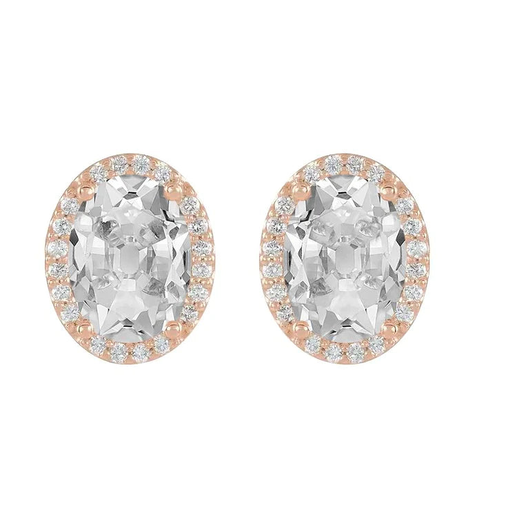 Halo Genuine Diamond Stud Earrings Oval Old Miner 10.50 Carats Rose Gold 14K