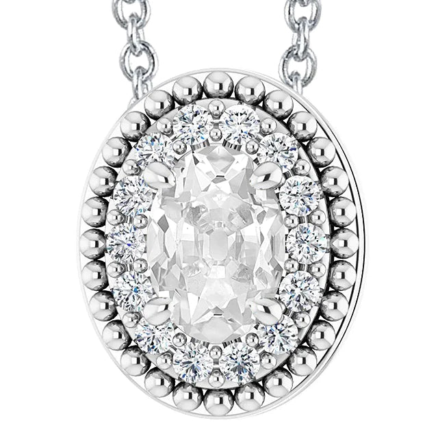 Halo Gold Real Diamond Pendant Oval Old Mine Cut Jewelry 8.50 Carats