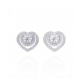 Halo Heart Shape Stud Earrings 2 Carats Round Real Diamond White Gold 14K