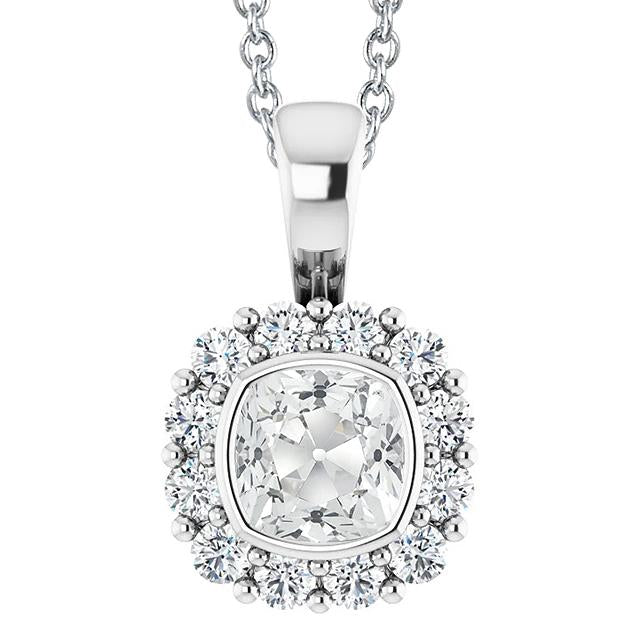 Halo Natural Diamond Pendant Bezel Set Round & Cushion Old Miner 7.50 Carats