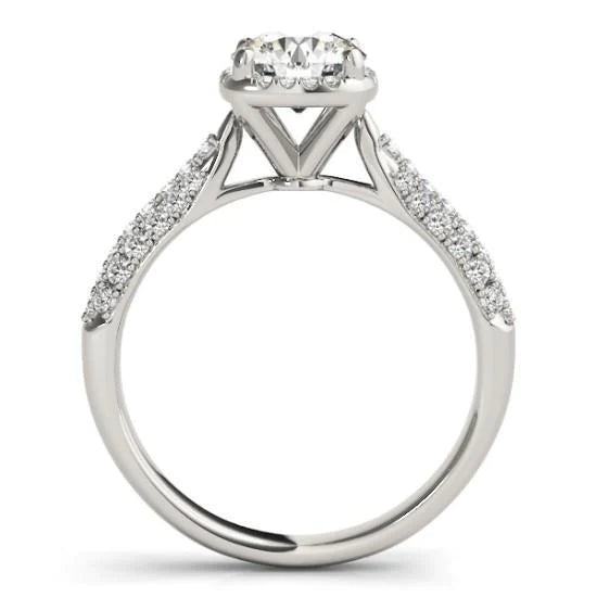 Halo Natural Diamond Solitaire Ring With Accent 1.50 Carat New White Gold