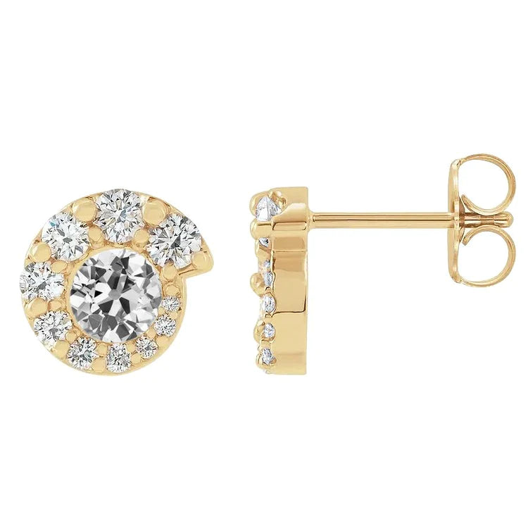 Halo Natural Diamond Stud Earrings Round Old Miner 6.50 Carats Push Backs