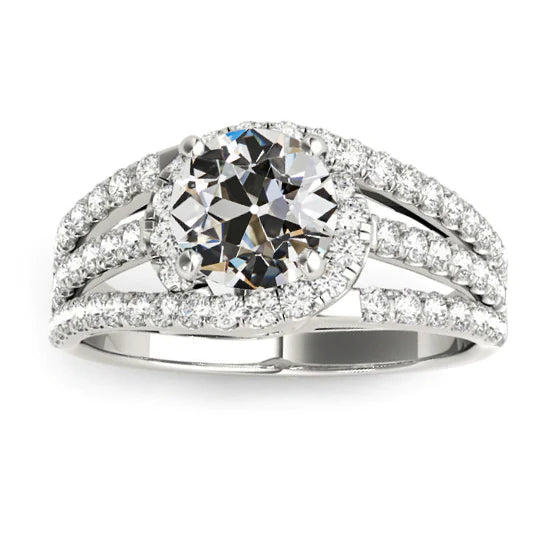 Halo Old Cut Real Diamond Ring Pave Double Split Shank 5.50 Carats