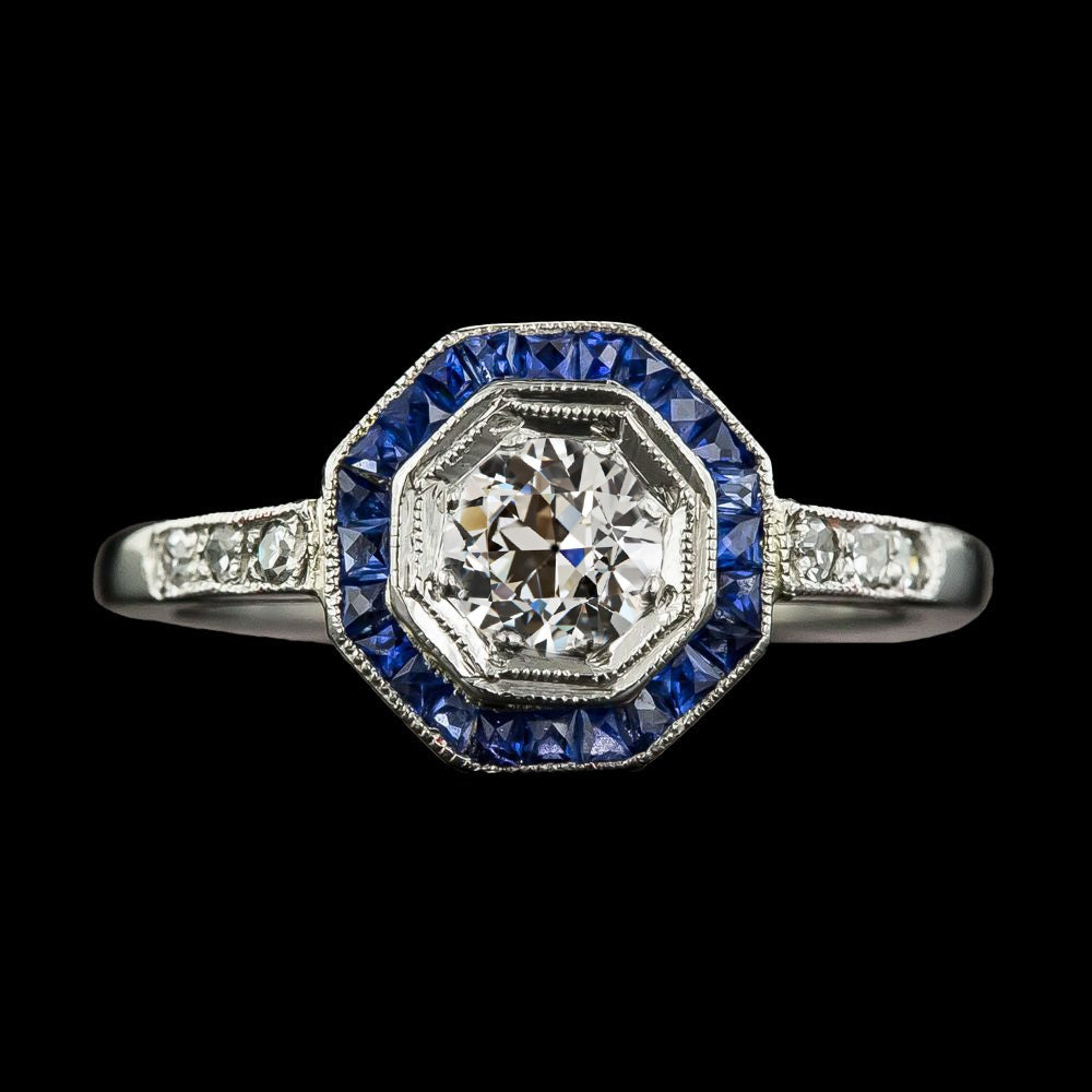 Halo Old Miner Real Diamond Blue Sapphire Gemstone Ring 3 Carats Milgrain - Halo Ring-harrychadent.ca