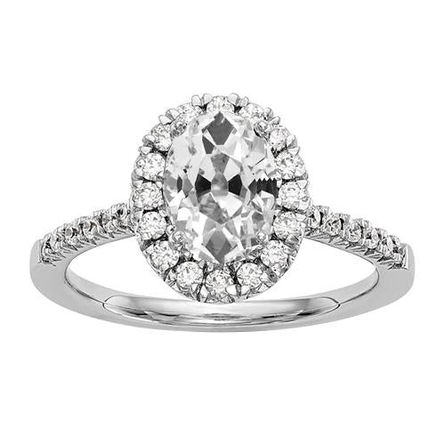 Halo Oval Old Cut Real Diamond Ring White Gold Jewelry 4.50 Carats