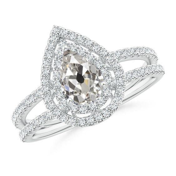 Halo Pear Real Diamond Engagement Ring 2.50 Carats Old Cut Split Shank - Halo Ring-harrychadent.ca
