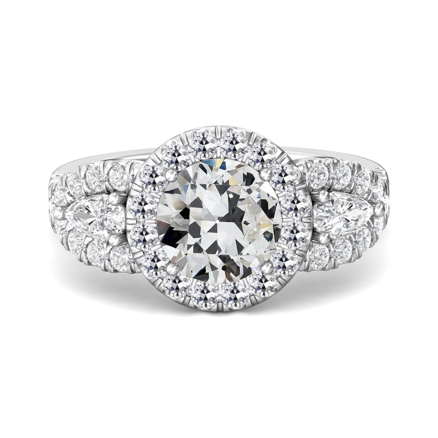 Halo Pear & Round Old Cut Real Diamond Wedding Ring 7 Carats 14K Gold