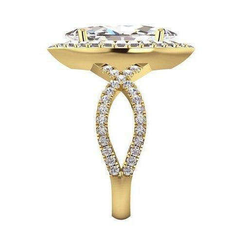 Halo Real Diamond Ring 6 Carats Marquise Center Yellow Gold 14K