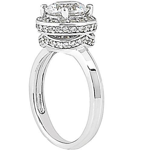 Halo Real Diamond Engagement Ring White Gold 2.61 Ct.