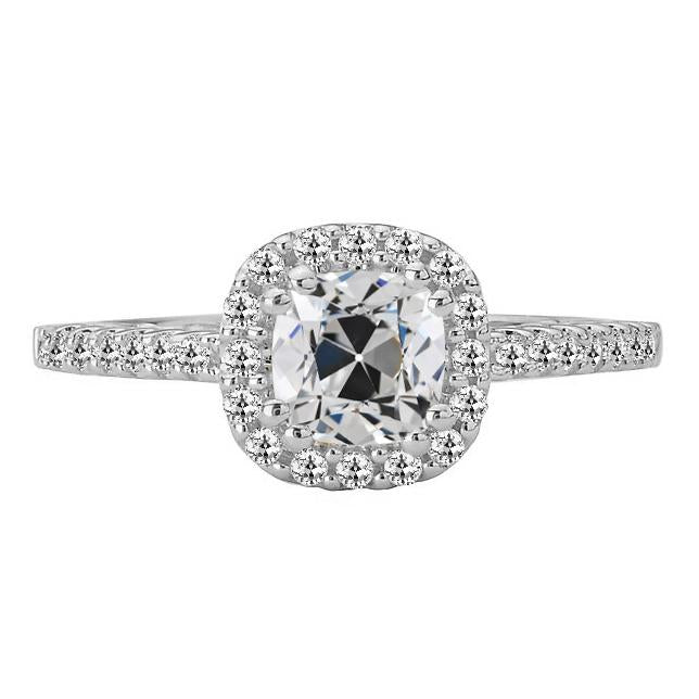 Halo Ring Cushion Old Cut Genuine Diamond Double Prong Set 6 Carats