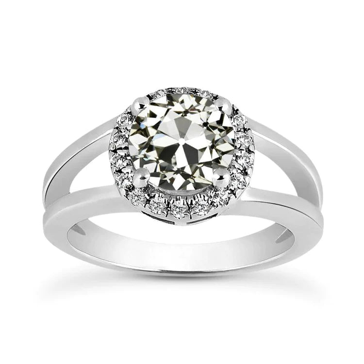 Halo Ring Old Mine Cut Real Diamond Prong Split Shank Gold 3.50 Carats