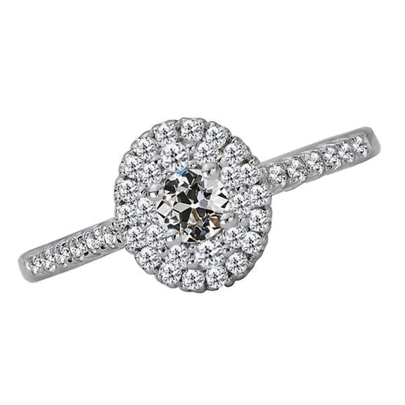 Halo Ring Round Old Miner Real Diamond White Gold Jewelry 4 Carats