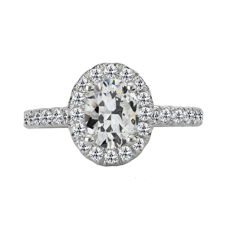 Halo Ring Round & Oval Old Miner Real Diamond 4.50 Carats Gold