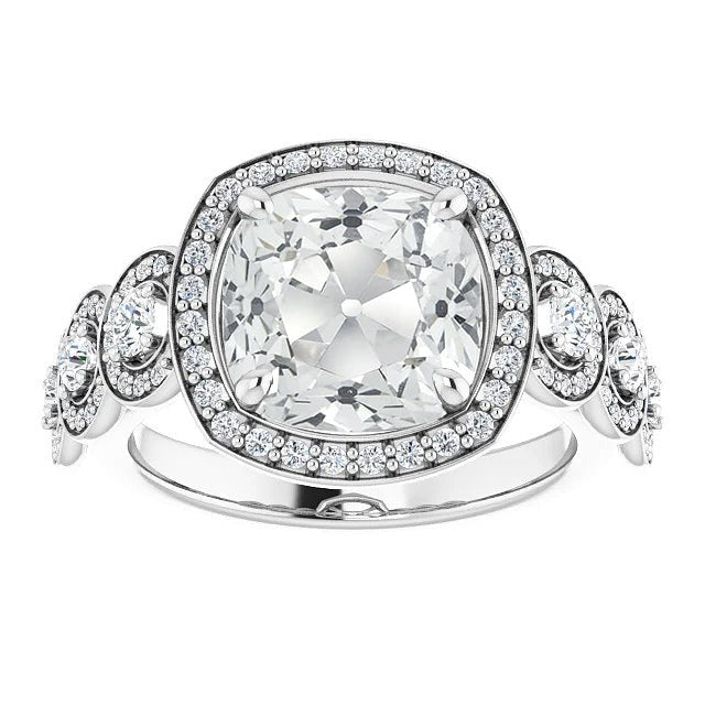 Halo Ring With Accents Cushion Real Old Miner Diamond 11.75 Carats Gold