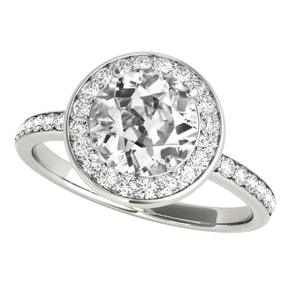 Halo Ring With Accents Round Real Old Mine Cut Diamond Gold Jewelry 4.50 Carats