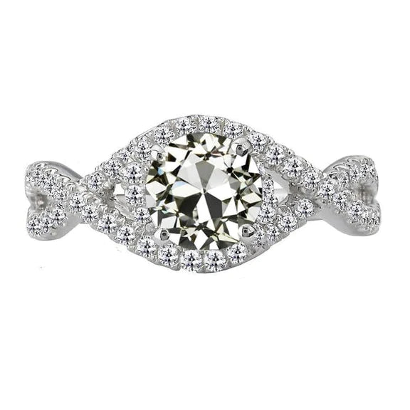 Halo Round Old Cut Natural Diamond Ring Infinity Style 6 Carats 14K Gold