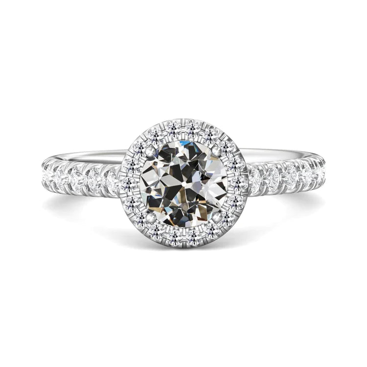 Halo Round Old Cut Natural Diamond Women’s Ring With Accents 4.50 Carats