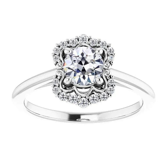 Halo Round Old Mine Cut Genuine Diamond Ring 4 Prong Set 3.50 Carats