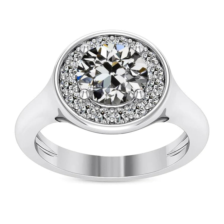 Halo Round Old Miner Real Diamond Ring Ladies Jewelry Gold 5 Carats