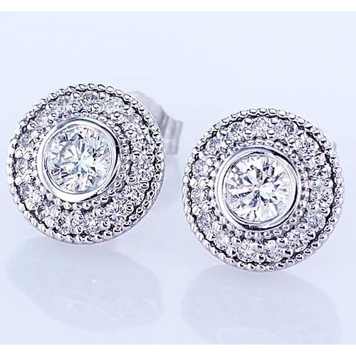 Halo Round Real Diamond Stud Earring 2.50 Carats White Gold 14K F Vs1 Vvs1