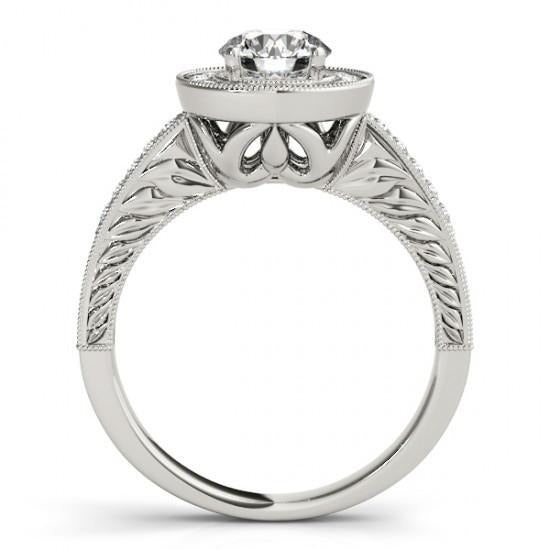 Halo Round Real Diamond Vintage Style Ring 1.25 Carat Engraved WG 14K - Halo Ring-harrychadent.ca