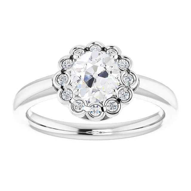 Halo Round Real Old Miner Diamond Ring Half Bezel Set 4 Carats Flower Style