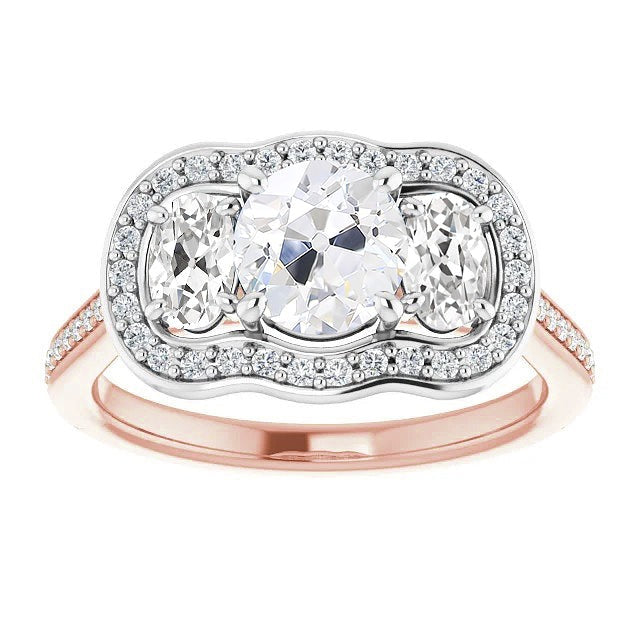 Halo Round Real Old Miner Diamond Ring With Accents Prong Set 9.25 Carats